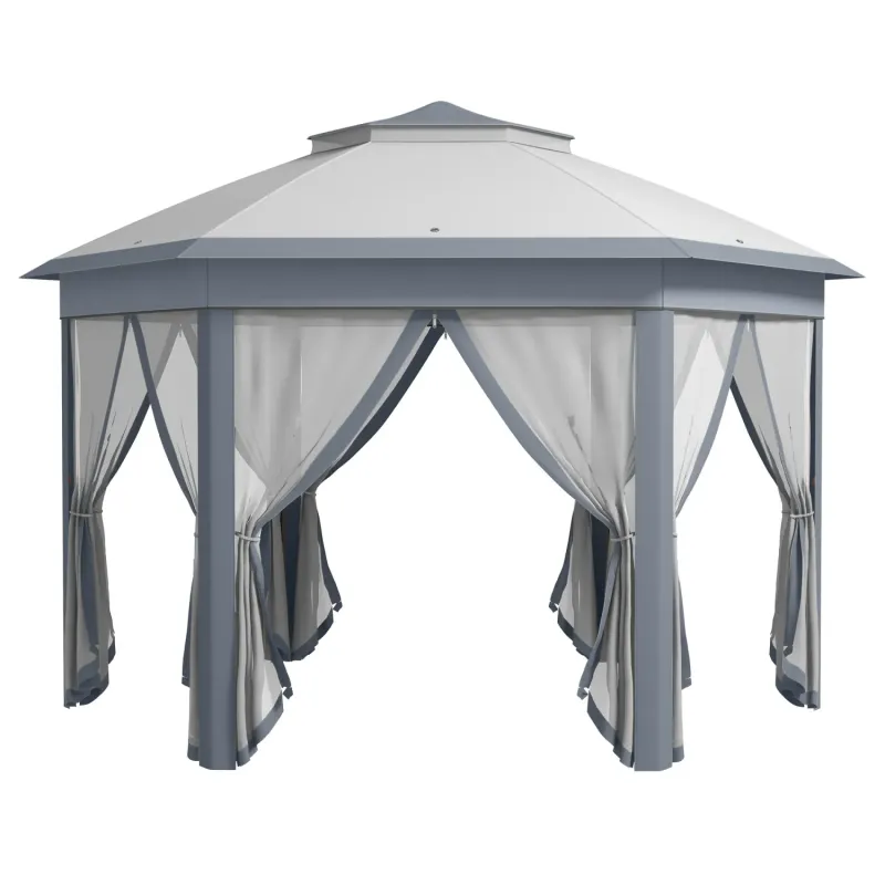 4m x 3.4m Hexagon Pop-Up Gazebo with Mesh Curtains - Grey