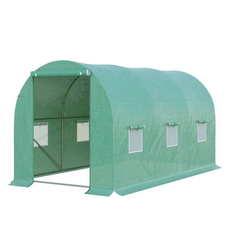 4m x 2m Polytunnel Greenhouse with 6 Mesh Windows - Green