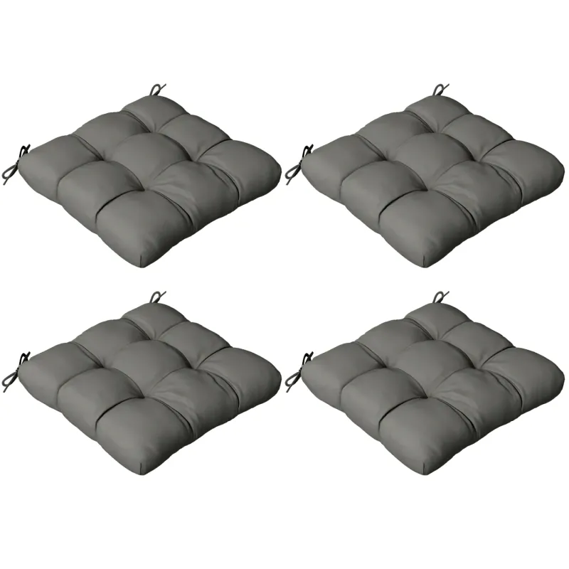 4-Piece Garden Seat Cushion Set with Ties - Charcoal Grey