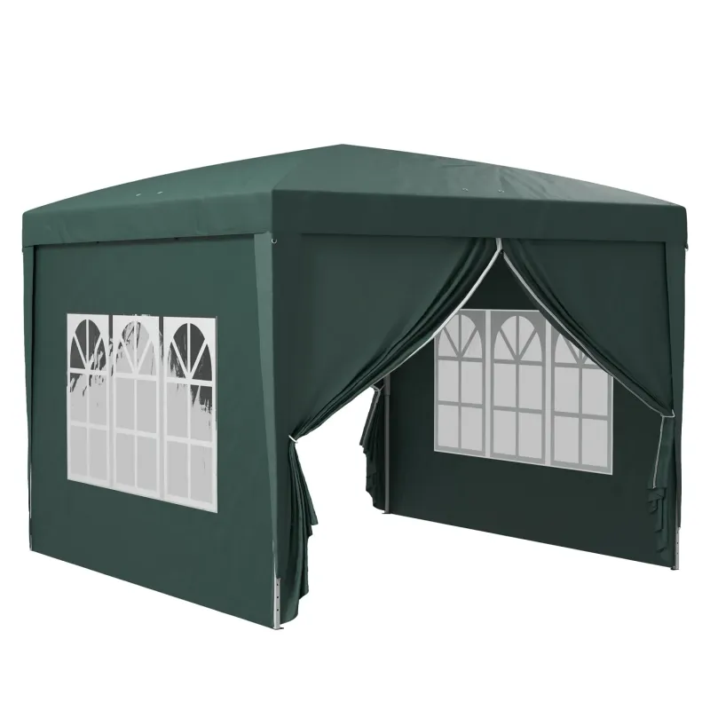 3m x 3m Pop-Up Gazebo with Side Walls and Windows - Green