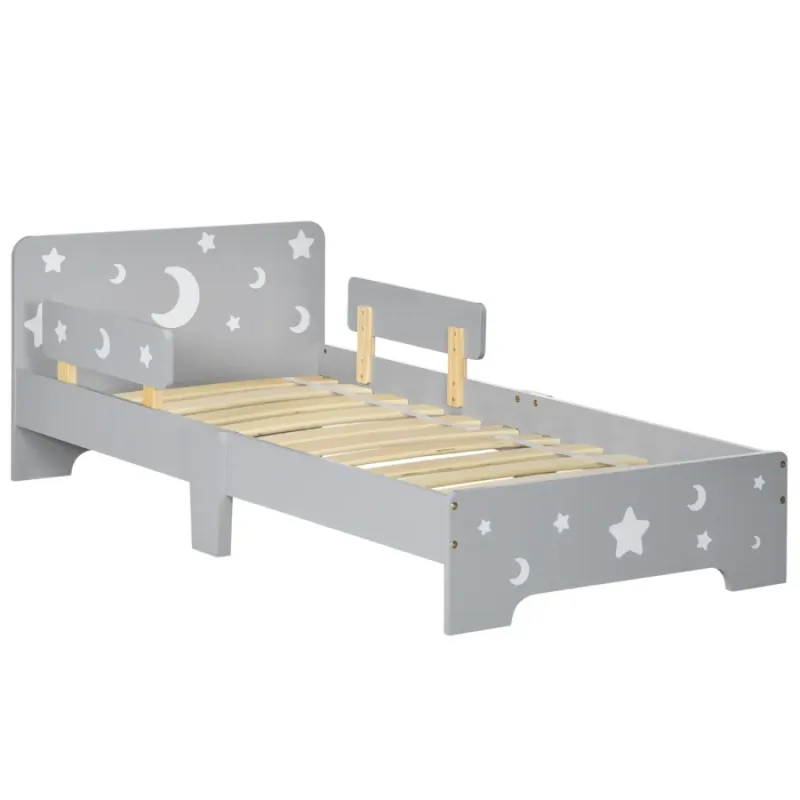 ZONEKIZ Kids Toddler Bed with Side Rails - Moon and Star Pattern - Grey