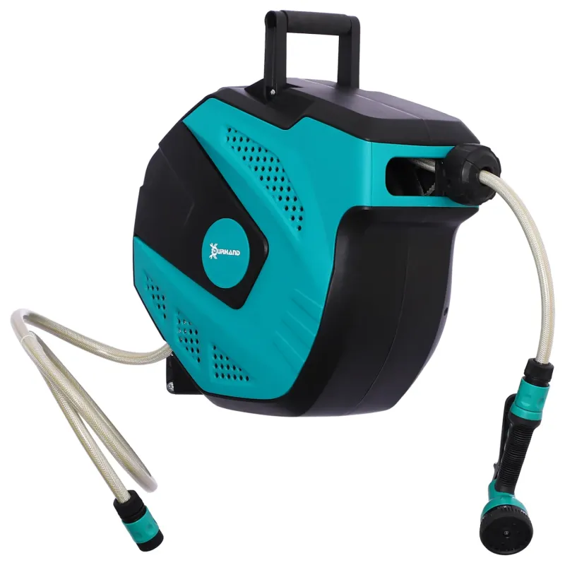 15m Retractable Wall-Mounted Garden Hose Reel with 7-Pattern Spray Nozzle