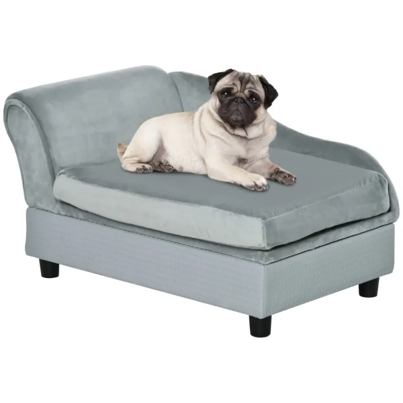 Pet Sofa Chair with Storage and Velvet Cushion - Light Grey