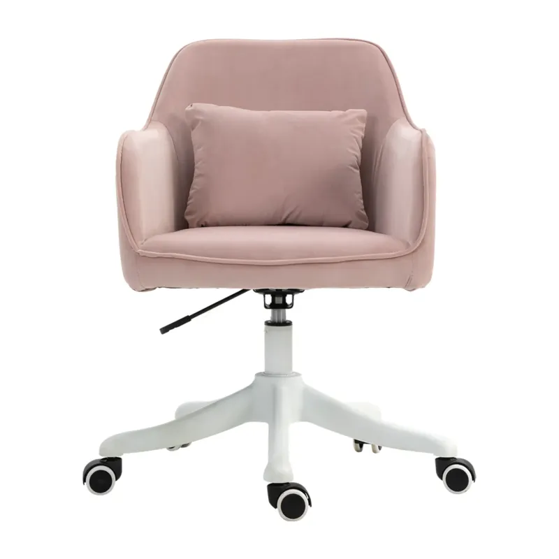 Velvet Home Office Chair with Massage Lumbar Pillow - Pink