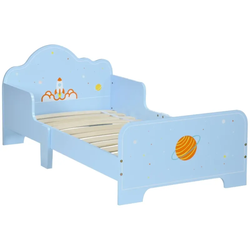 ZONEKIZ Space Themed Toddler Bed with Safety Rails - Blue