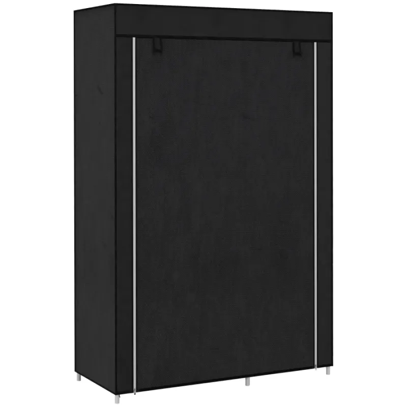 Portable Fabric Wardrobe with 6 Shelves and Hanging Rail, 103cm, Black