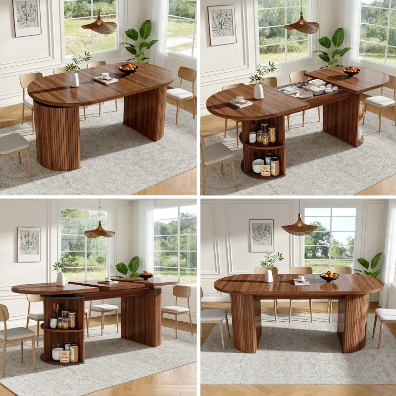 Extendable Dining Table with Hidden Storage - Dark Brown