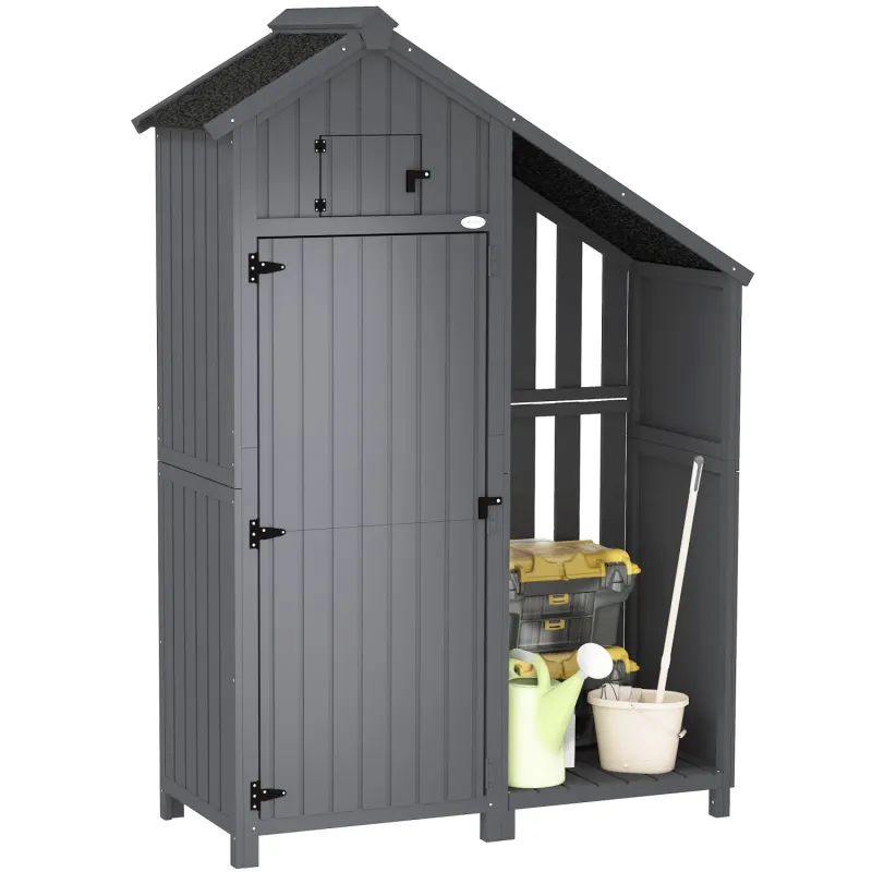  1.8m Tall Wooden Garden Storage Shed with 3 Shelves and Asphalt Roof - Grey