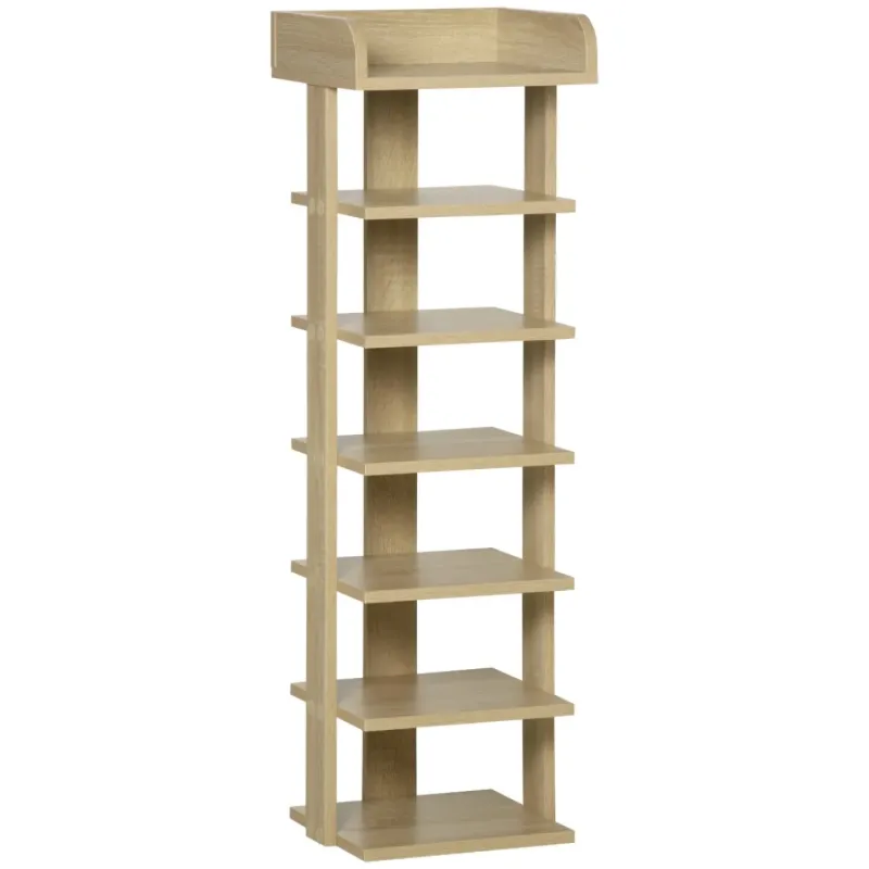 7 Tier Slim Shoe Rack and Storage Shelf - Oak Effect