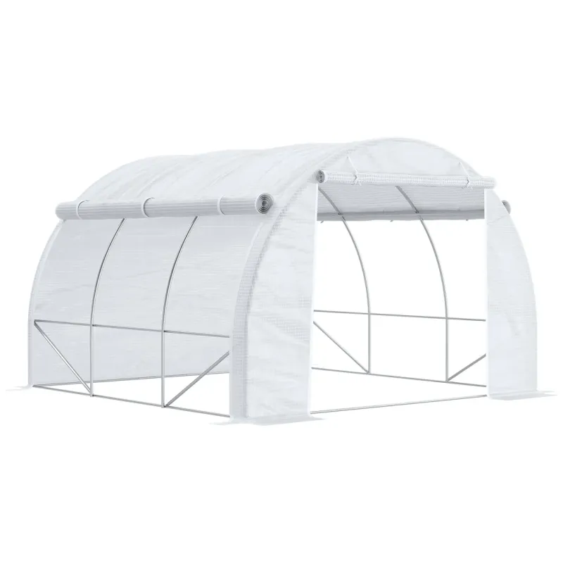 3m x 3m Walk-In Polytunnel Greenhouse with Roll-Up Side Walls - White