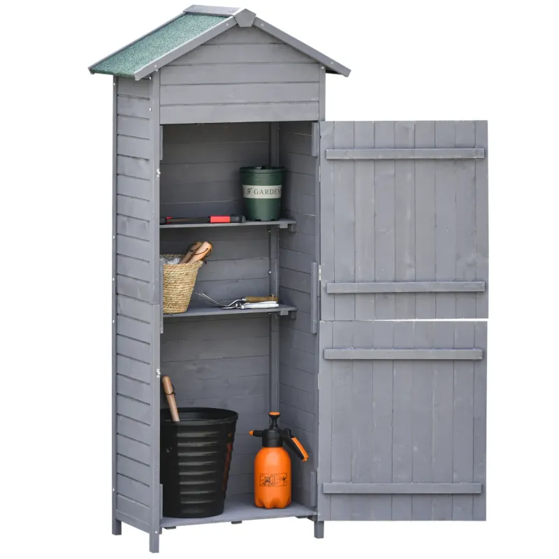 Fir Wood Garden Storage Cabinet with 3 Shelves, Dark Grey - 191.5cm