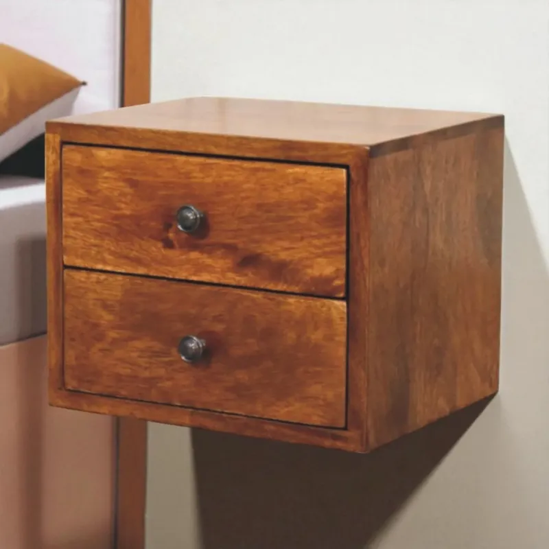 Solis Chestnut Solid Wood Wall Mounted Bedside Table with 2 Drawers