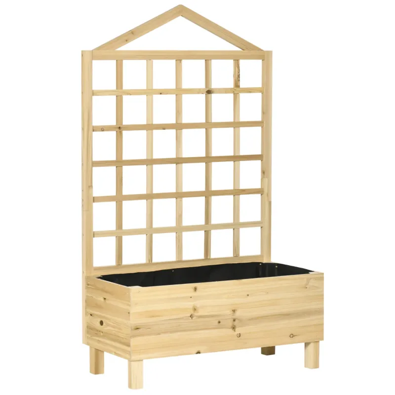 Fir Wood Raised Garden Planter with Trellis, 90x43x150cm - Natural