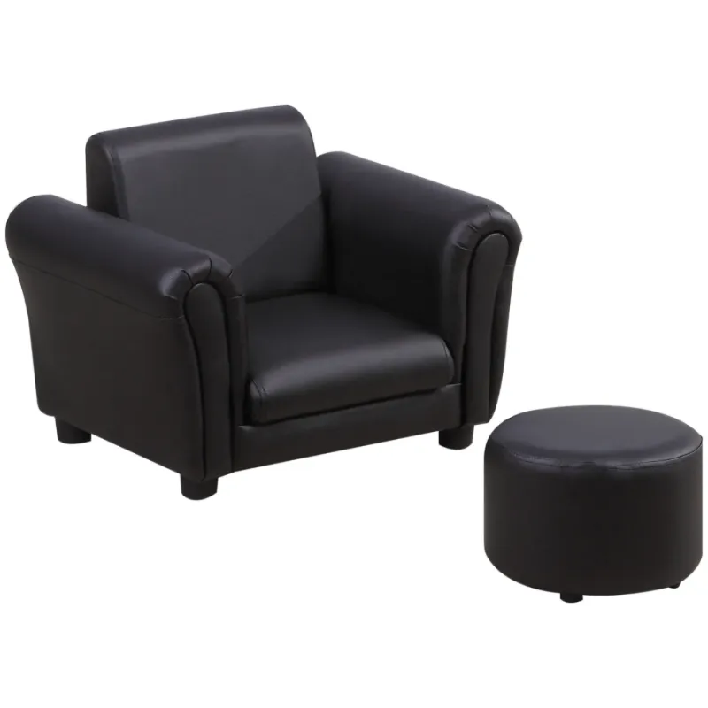 Toddler Single Seater Armchair with Matching Footstool, Black