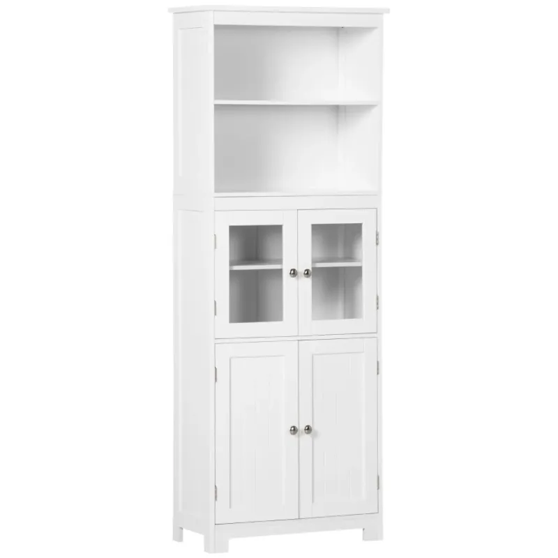 White 4-Door Kitchen Larder Cupboard with Glass Doors