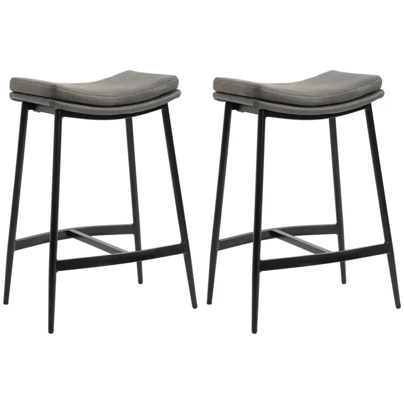 Bar Stool, Set of 2, Microfibre in Grey with Steel Frame and Footrest