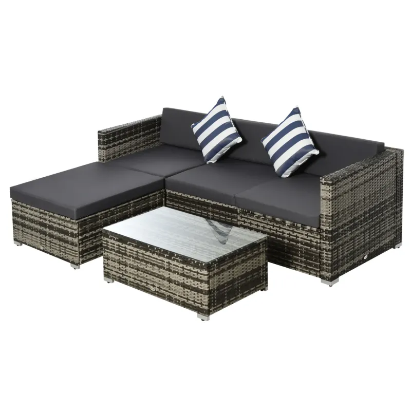 4-Seater Modular Rattan Garden Sofa Set with Coffee Table - Grey
