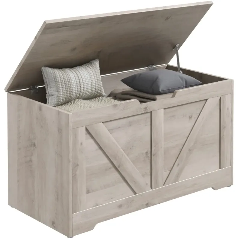 Grey Wood-Effect 100L Storage Bench with Safety Hinges