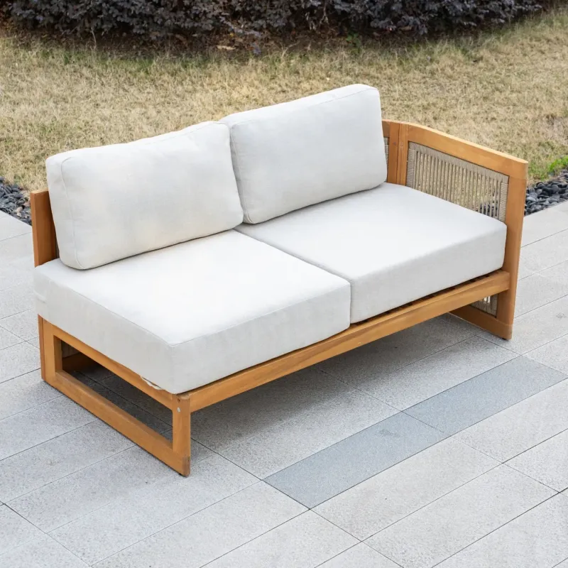 CAVEN Acacia Wood Outdoor Left Arm Sofa with Adjustable Recliner Seat