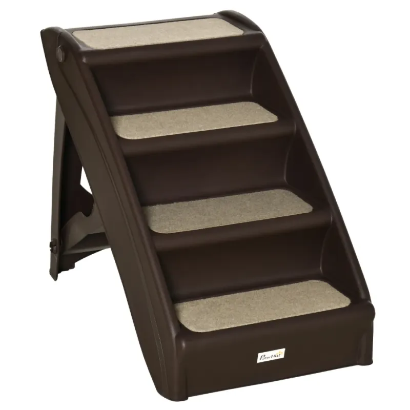 Foldable Four-Step Pet Stairs - Brown
