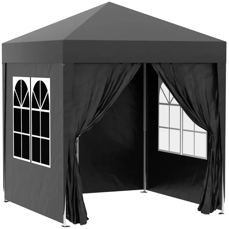 2m x 2m Pop-Up Gazebo with Sidewalls and Windows - Black