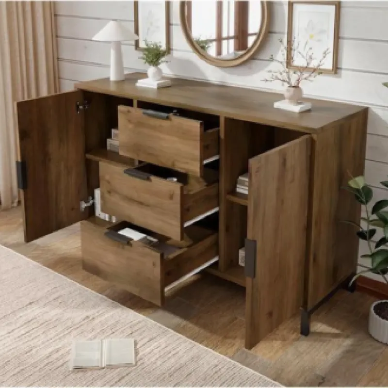 Dark Oak Finish Sideboard, 120cm, in Dark Oak with 3 Drawers and 2 Doors