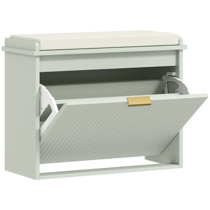 Elegant Six Shoe Storage Bench with Padded Seat - Green