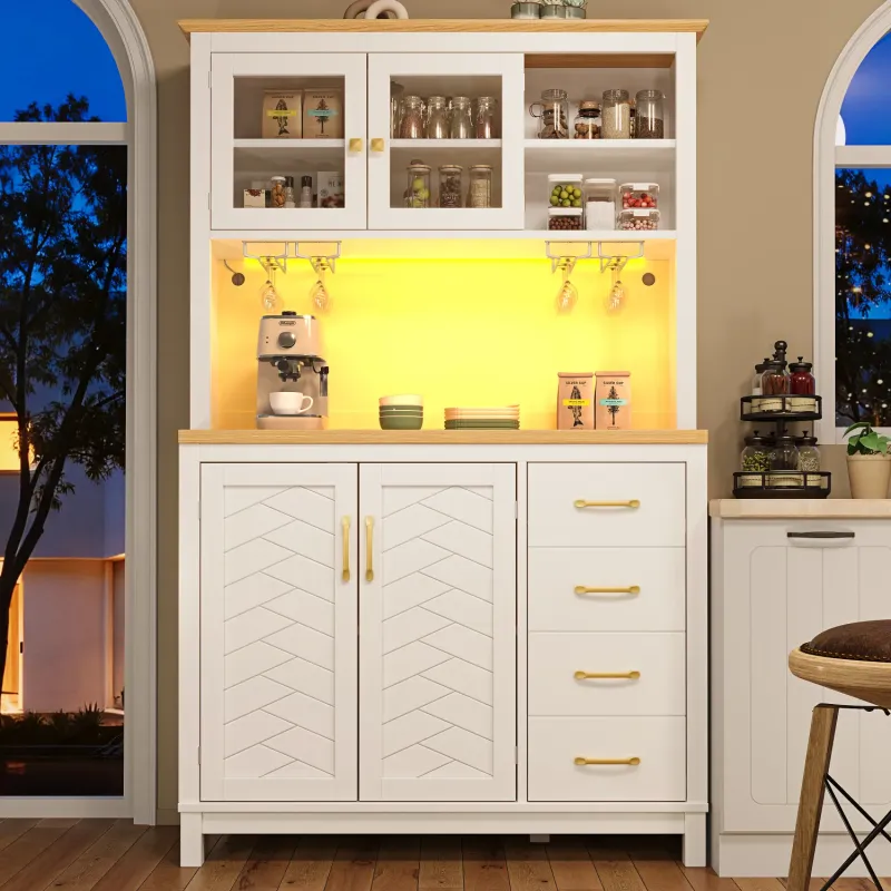 Farmhouse White Kitchen Larder Cupboard with App-Controlled LED Lighting