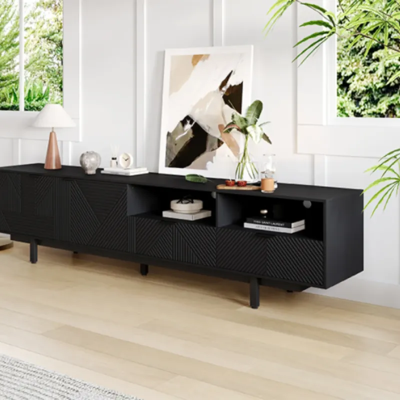 2m Modern Black Geometric TV Stand for TVs up to 90 Inch
