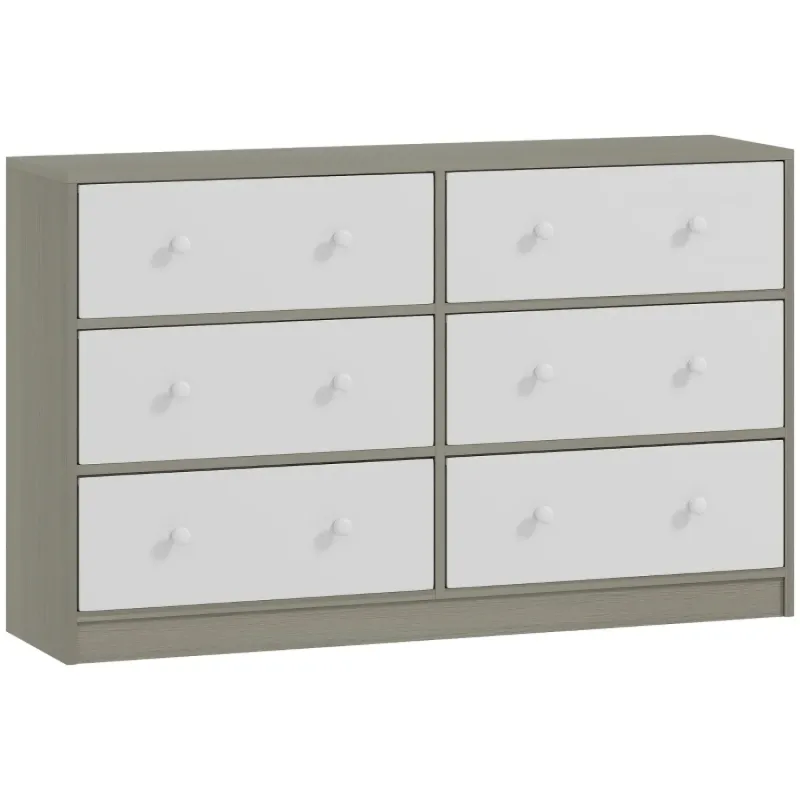 6-Drawer Fabric Chest of Drawers – White & Grey Storage Unit