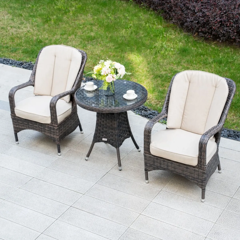 Grey Rattan 2 Seater Garden Bistro Set with Round Table