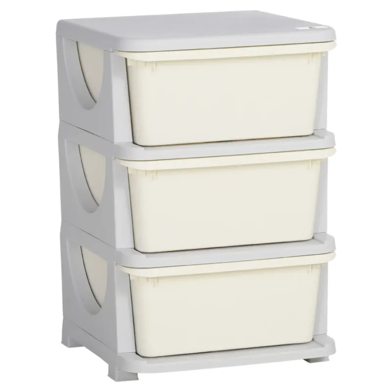 3-Tier Kids Plastic Storage Unit with 3 Drawers - White