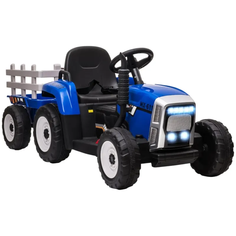 Blue Electric Ride-On Tractor with Detachable Trailer and Remote Control