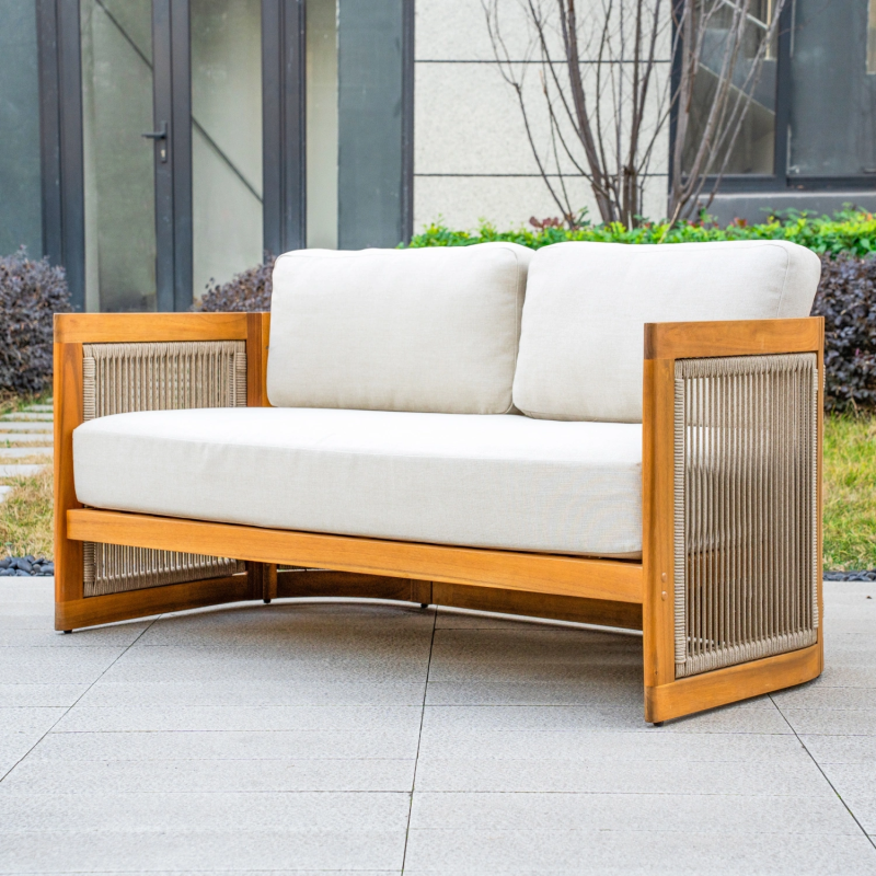 CAVEN Acacia Wood 2-Seater Outdoor Sofa with Rope Detail