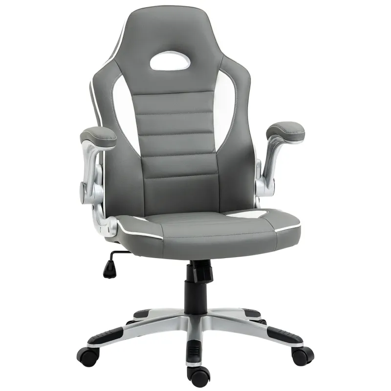Gaming Chair with Flip-up Armrests and Height Adjustment - Grey