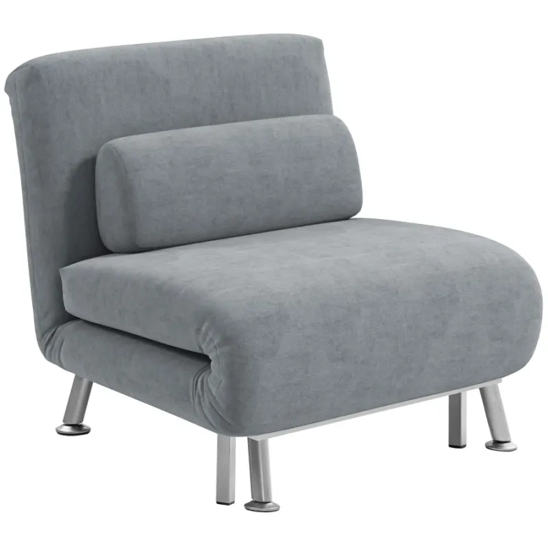 Grey Velvet-Feel 3-in-1 Single Sleeper Chair and Guest Bed