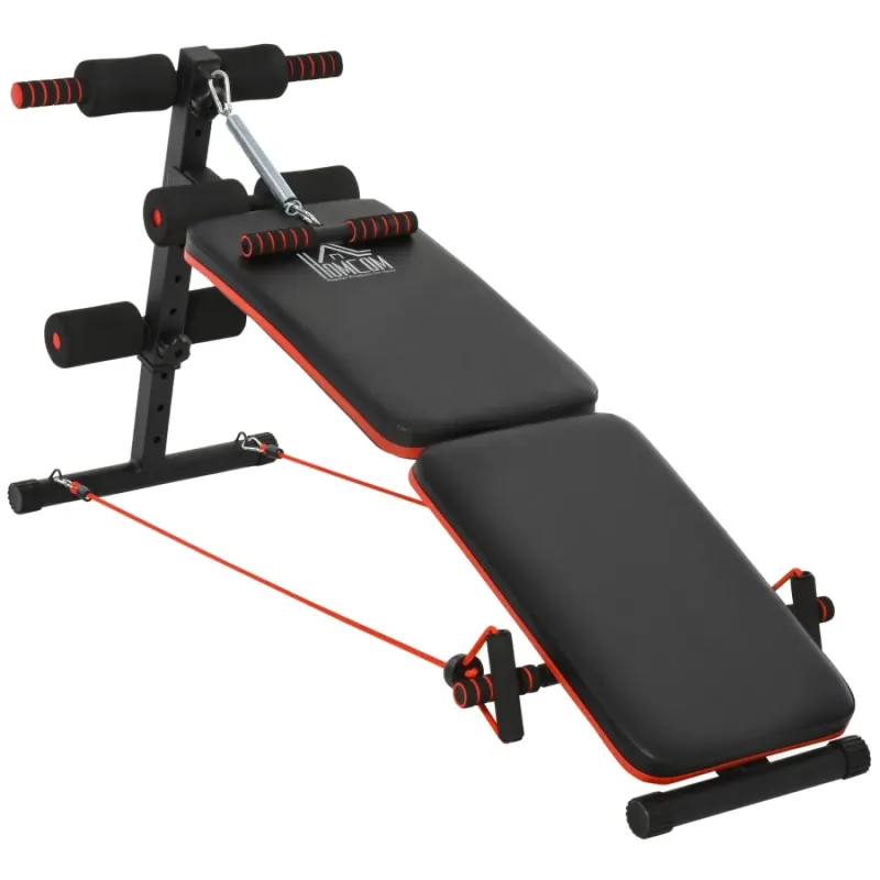 Adjustable Foldable Sit Up Bench with Resistance Ropes - Black