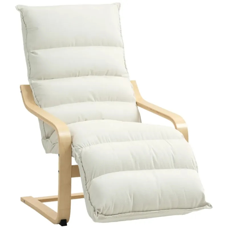 Birch Wood Rocking Chair with 5-Position Adjustable Footrest - Cream White