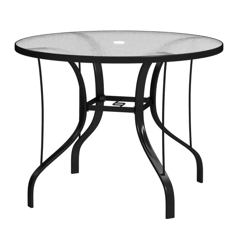 4-Seater Round Glass Garden Dining Table with Parasol Hole, 96.5cm