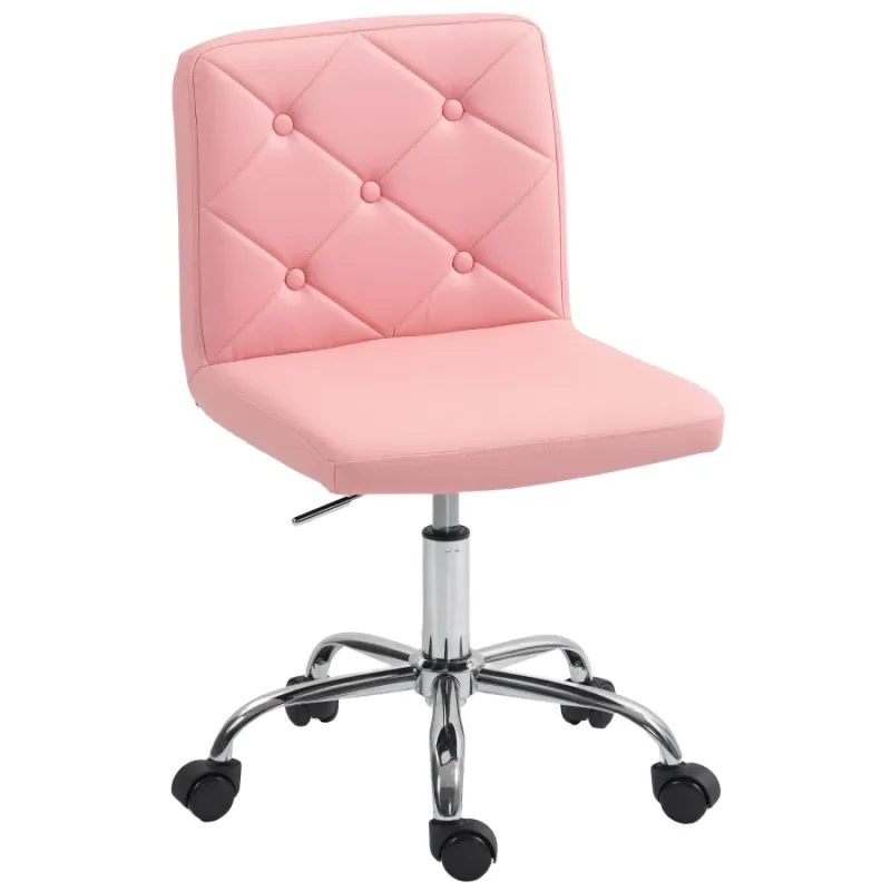 Pink PU Leather Armless Office Chair with Adjustable Height and Swivel