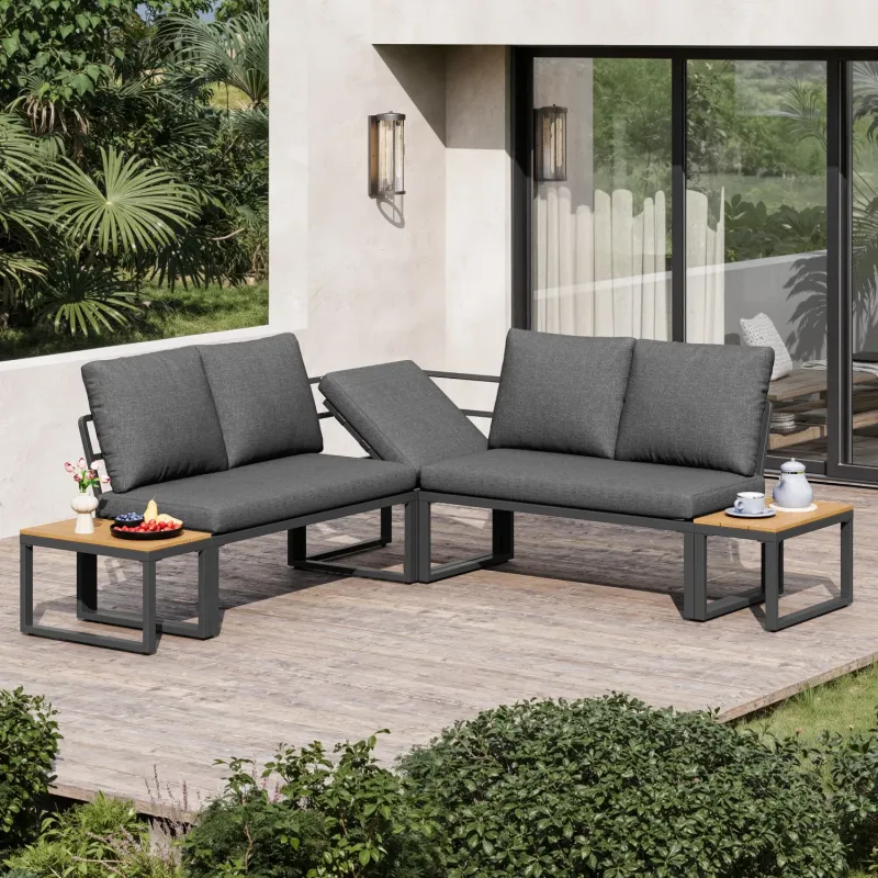 4-5 Seater Modular Garden Sofa Set with Adjustable Backrest and Twin Tables, Grey