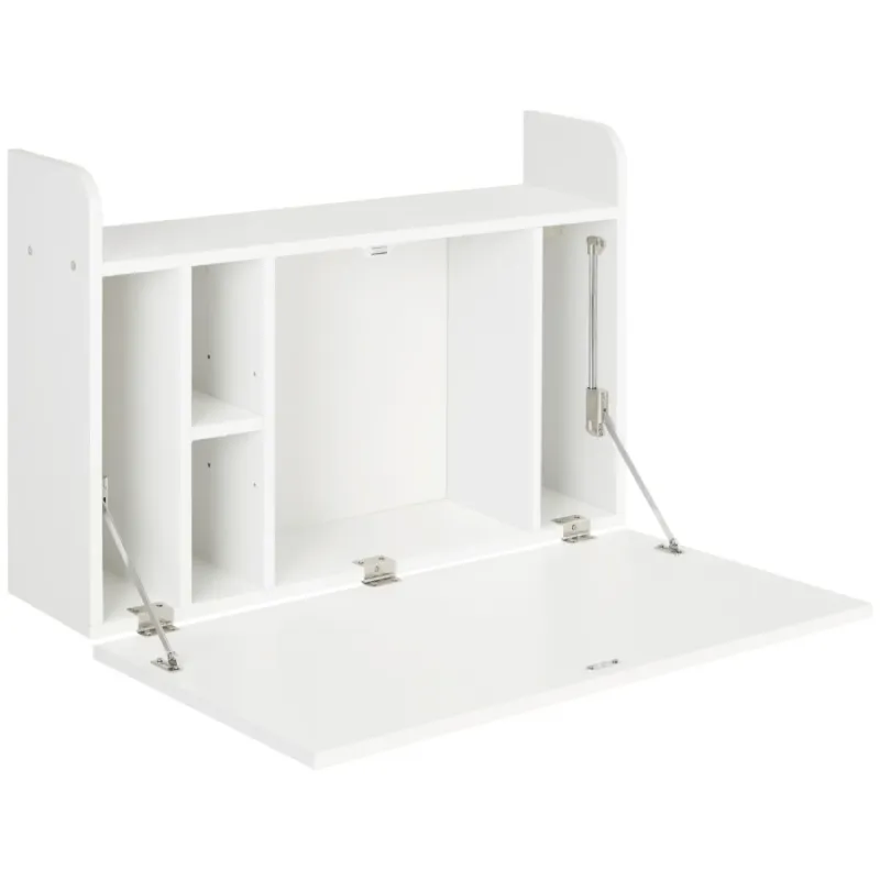 Wall Mounted Drop Leaf Desk with Storage, 77cm - White