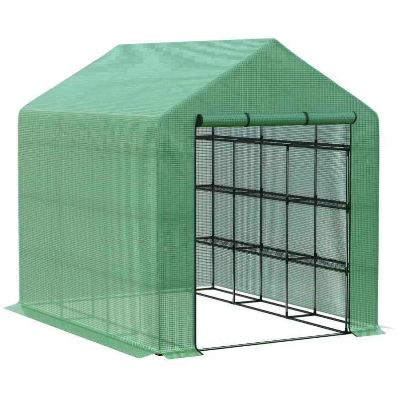 Walk-in Greenhouse with 18 Shelves - 244 x 180 x 210cm - Green