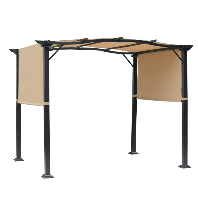  3m x 2.5m Retractable Pergola Garden Gazebo with Adjustable Side Canopy - Khaki
