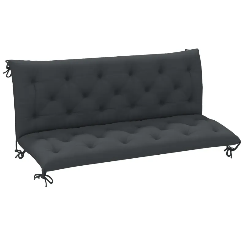 3-Seater Garden Bench Cushion with Backrest and Ties, 150cm, Black