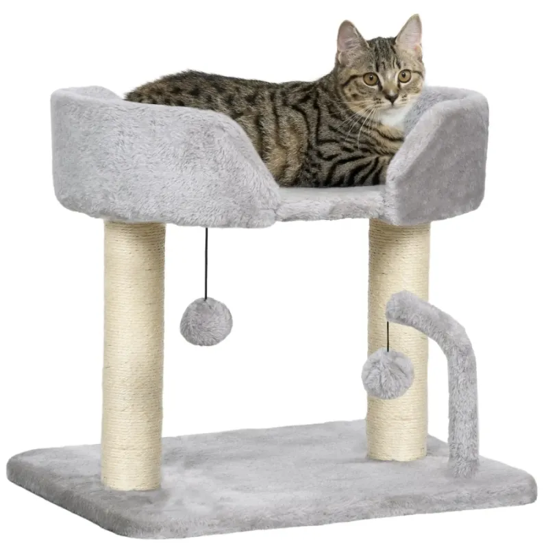 42cm Indoor Cat Tree with Sisal Scratching Post and Hanging Toys - Light Grey