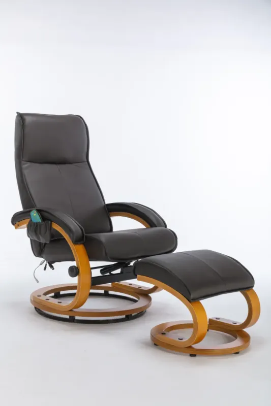 Brown PU Leather Swivel Massage Recliner Chair with Matching Ottoman Footstool