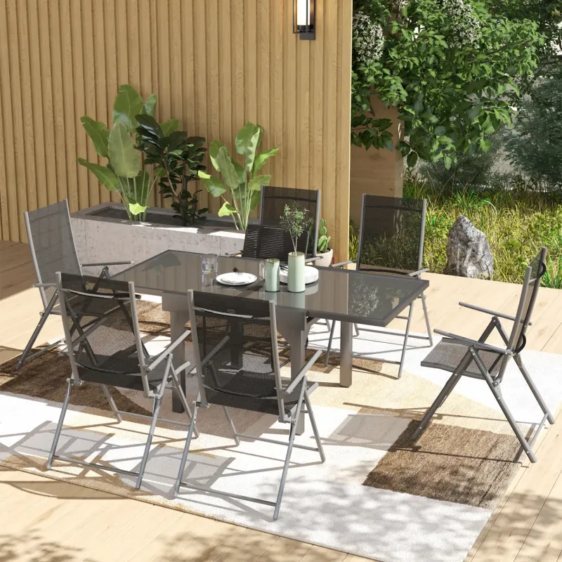  6 Seater Extendable Garden Dining Set with Folding Chairs - Grey