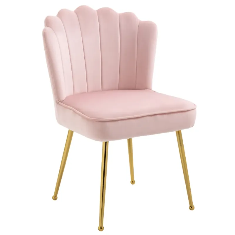 Velvet-Feel Shell Armchair, in Pink, with Gold-Tone Legs
