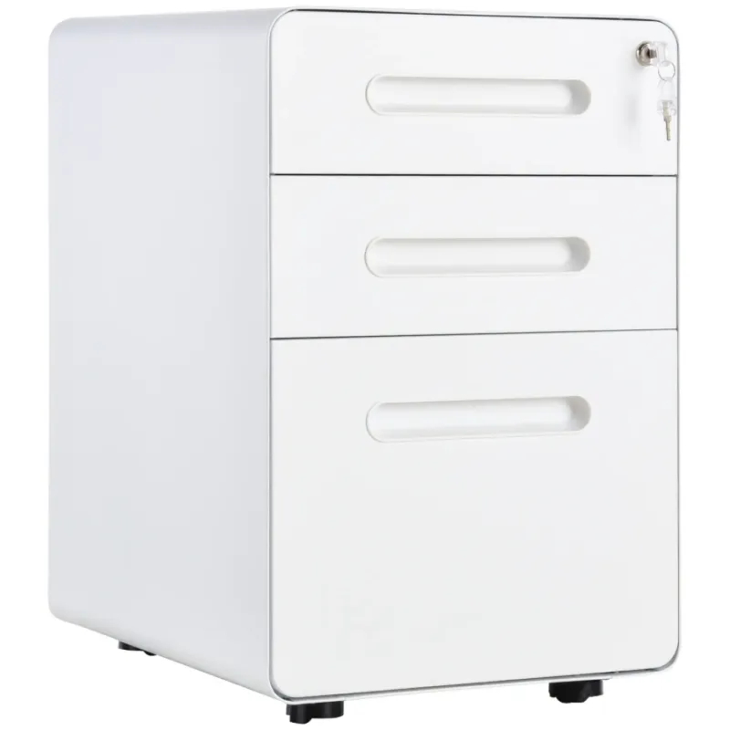 3 Drawer Lockable Steel Filing Cabinet with Wheels - White